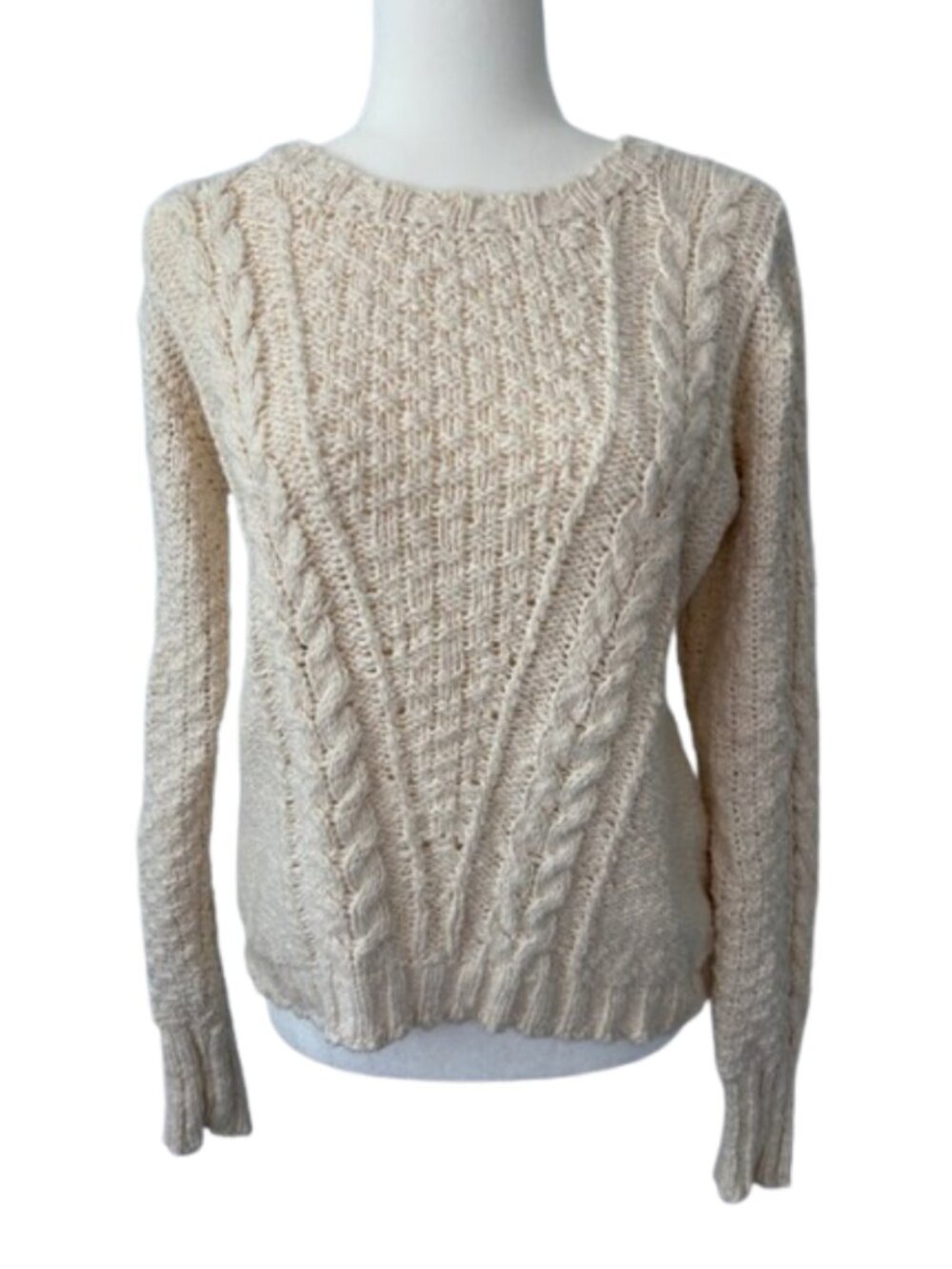 Guideboat Co Medium Cream Cable Knit Sweater Fisherman Ivory Cotton Chunky Knit